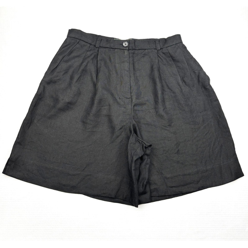Embassy Row Vintage Womens 14 Black 100% Pure Linen Pleated Bermuda Shorts